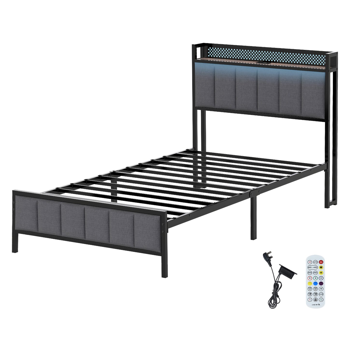 Levede Large Single Bed Frame Metal 90x200cm LED Headboard Charging Station