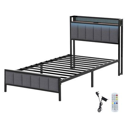 Levede Large Single Bed Frame Metal 90x200cm LED Headboard Charging Station