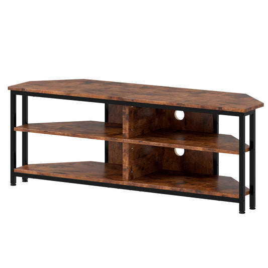 Levede TV Stand Cabinet 55 inch Corner TV Unit Wooden with Light Storage Shelves