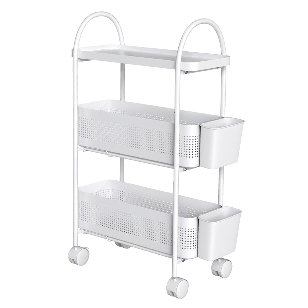 Levede 3 Tier Narrow Trolley Cart on Wheels Pull out and Hanging Storage Basket