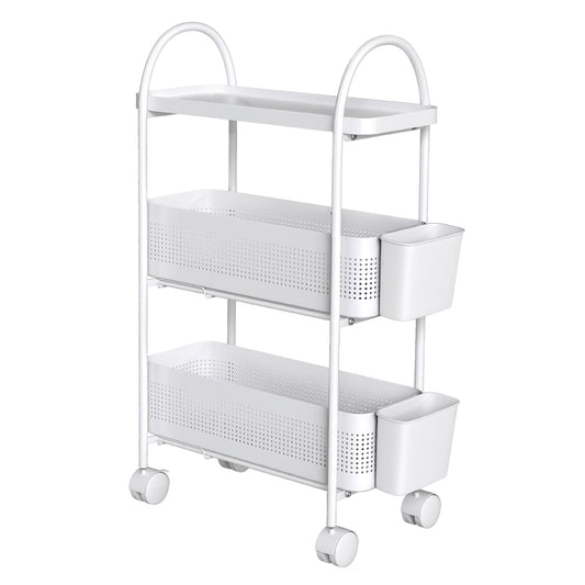 Levede 3 Tier Narrow Trolley Cart on Wheels Pull out and Hanging Storage Basket