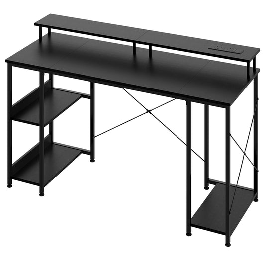 Levede Gaming Computer Desk Office Table with Lights Shelves Power Port 140cm