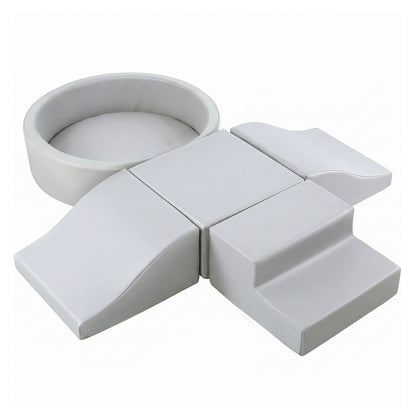 Dekko Soft Play Set 5Pc PU Leather Foam Blocks Baby Climbing Sliding Indoor Grey