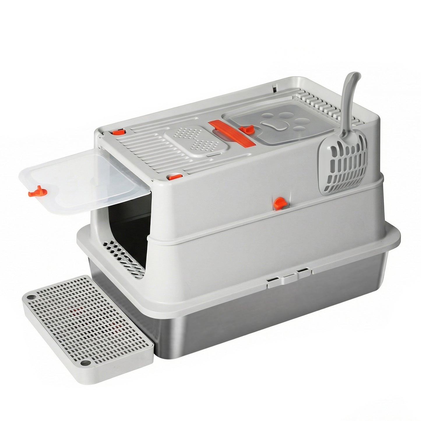 Skylos Cat Litter Box Enclosed Stainless Steel Anti-Splash Toilet Tray Foldable