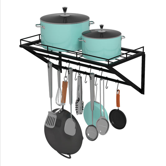 Toque Wall Mounted Pot Pan Rack Multipurpose Utensil Rail Holder Shelf 12 Hooks