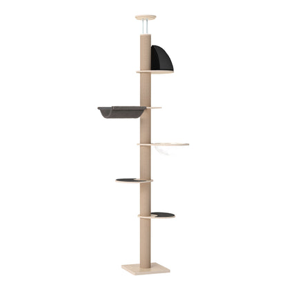 Skylos Floor to Ceiling Cat Tree Adjustable Height 206-300cm 6-Tier Cat Tower
