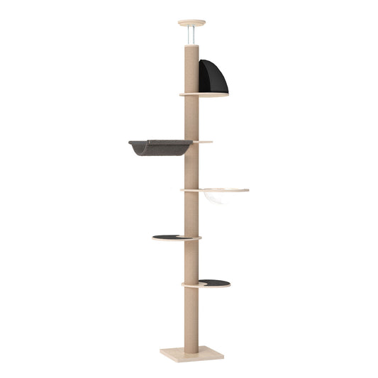 Skylos Floor to Ceiling Cat Tree Adjustable Height 206-300cm 6-Tier Cat Tower