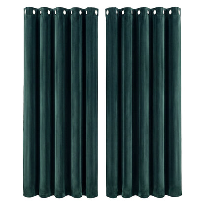 Marlow Thick Thermal Blackout Curtains Velvet 66x72 Inch Eyelet Ring Top Green