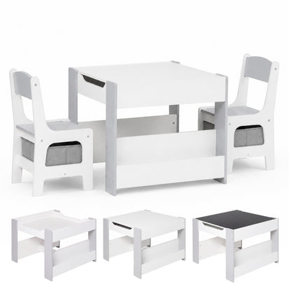 Dekko Kids Table and Chairs Set 2-in-1 Flip Top Storage Activity Play Study Grey