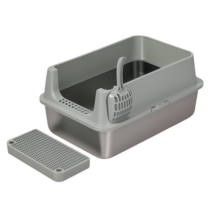 Skylos Cat Litter Box Enclosed Stainless Steel Anti-Splash Toilet Tray Foldable