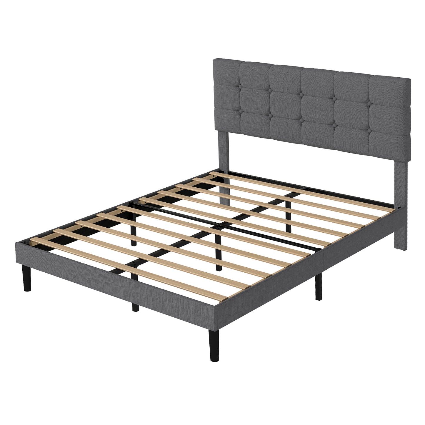 Levede Bed Frame Upholstered Linen Headboard Wooden Slat Double King Size Grey