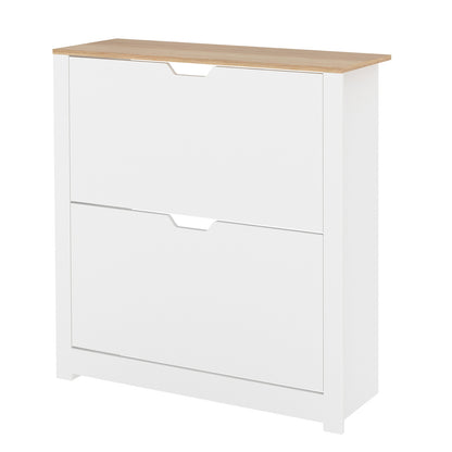 Levede Shoe Cabinet White Narrow Flip Drawers Adjustable Shelves Storage Cabinet