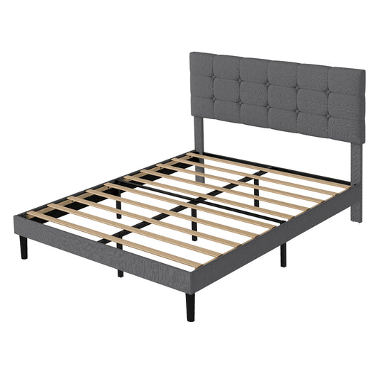 Levede Bed Frame Upholstered Linen Headboard Wooden Slat Double King Size Grey