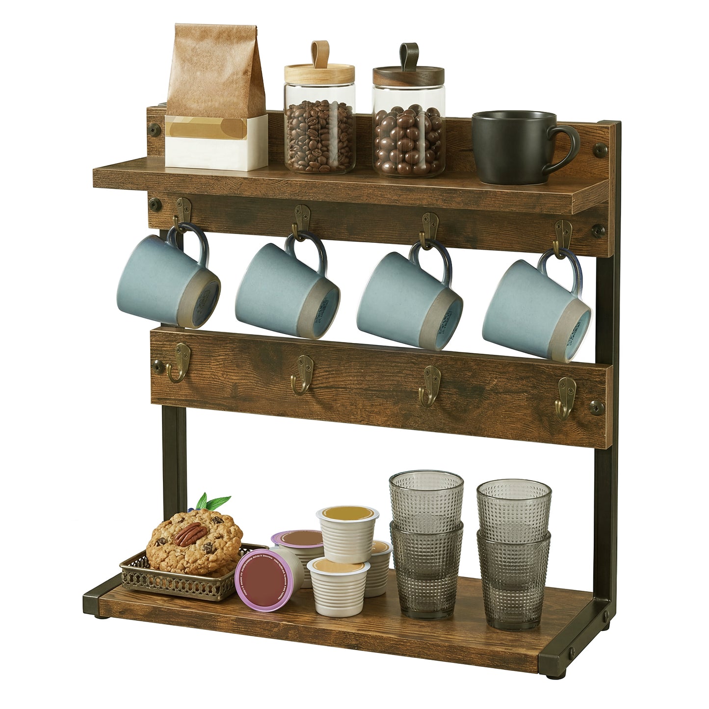 Levede Mug Holder Stand Coffee Cup Rack Storage Organiser 8 Hooks Rustic Brown