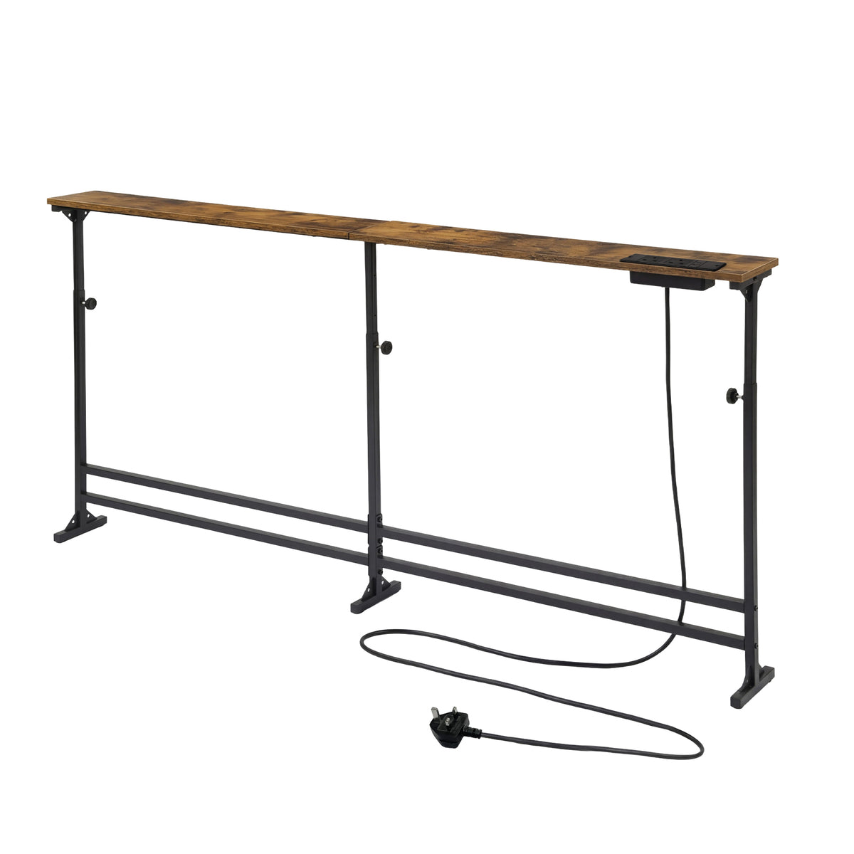 Levede Console Table Narrow Adjustable with Power Outlet for Hallway Brown