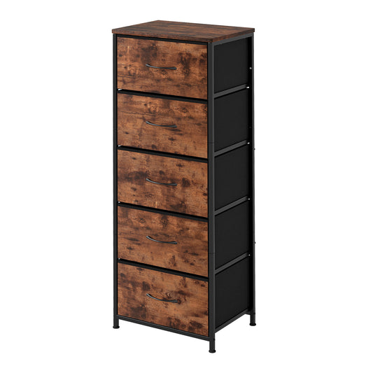Levede Chest of Drawers Vintage Wood 5 Drawer Bedroom Storage Organiser Brown
