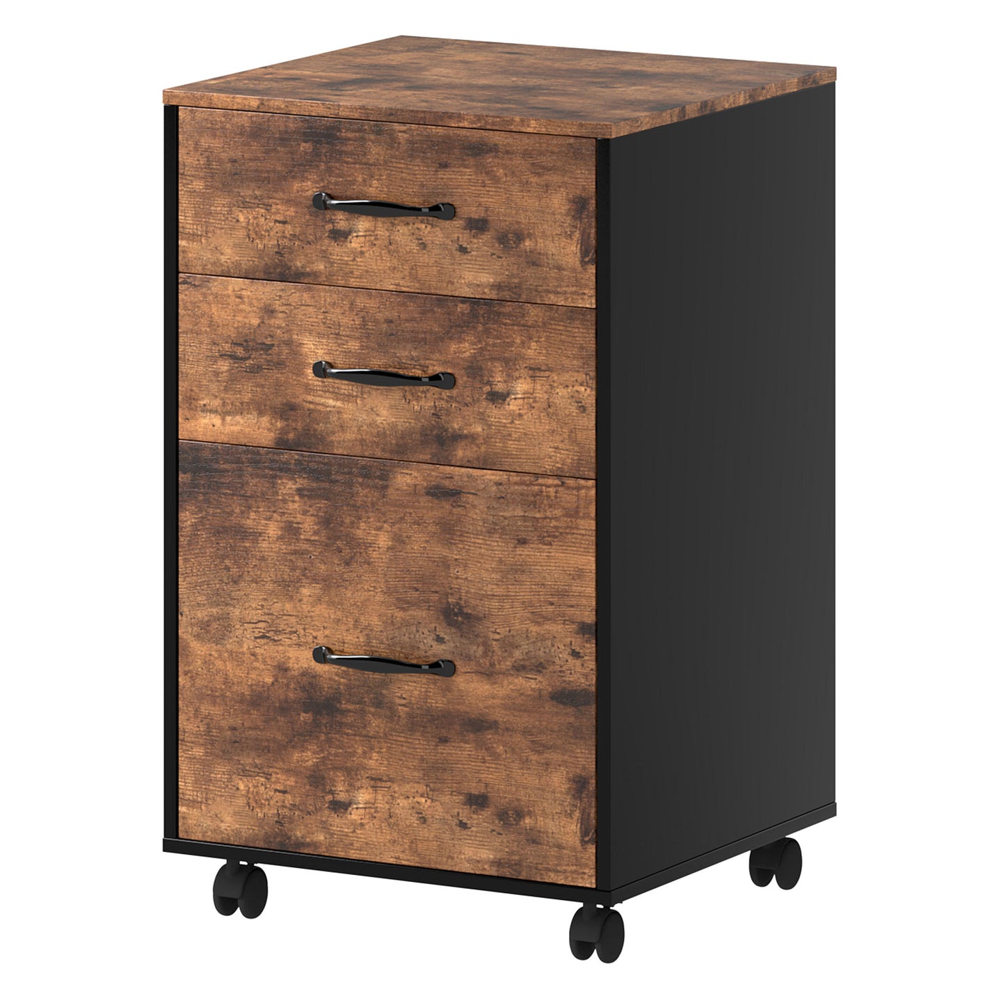 Levede File Cabinet Mobile Filing Cabinet Office with Wheels 3 Drawers Walnut