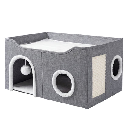 Skylos Cat House 2-Layer Large Soft Cave Cube Fluffy Ball Grey Scratching Board