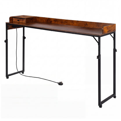 Levede Overbed Table 180cm 84-109cm Mobile with Charging Station Bedroom Brown