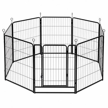 Skylos Dog Pen 8 Panel Steel Playpen Foldable Indoor Outdoor Pet Enclosure Black