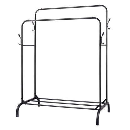 Levede Clothes Rail Heavy Duty 2 Rods Carbon Steel Rack with Shelf Bedroom Black