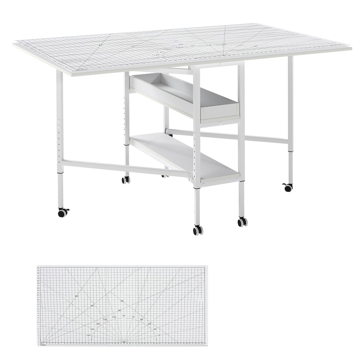 Levede Sewing Table Foldable Craft With Grid Adjustable Height Storage Black