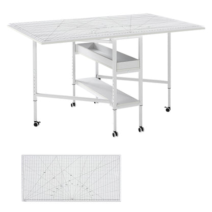 Levede Sewing Table Foldable Craft With Grid Adjustable Height Storage Black