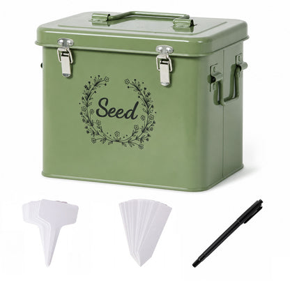 TOQUE Seed Storage Box Organiser Compartment Metal Seed Storage Green