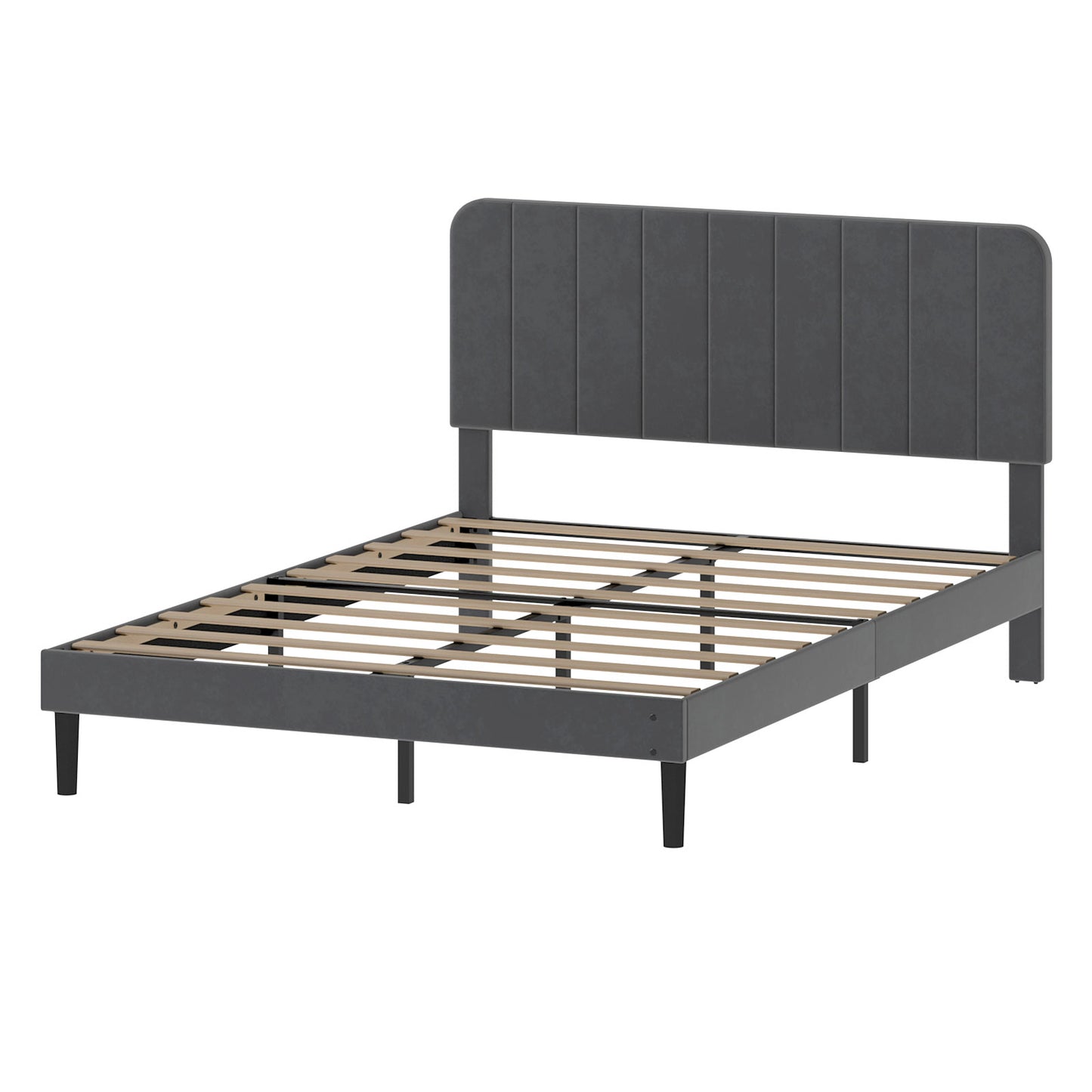 Levede Double Bed Frame with Adjustable Headboard Velvet Upholstered Dark Grey