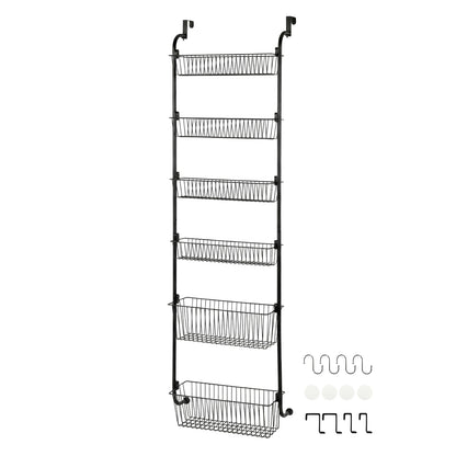 TOQUE Over Door Pantry Organiser 6 Tier Kitchen Hanging Storage Rack Black Metal