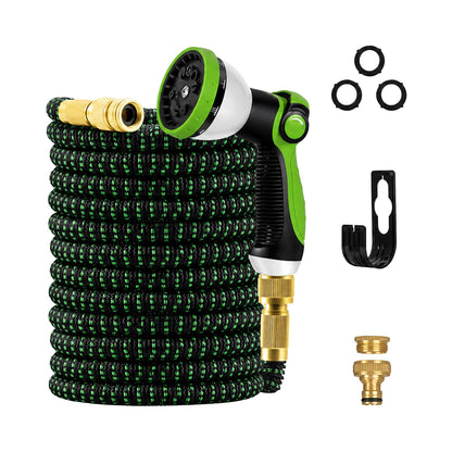 Traderight Expandable Garden Hose 10-Pattern Nozzle Kink-Free Green