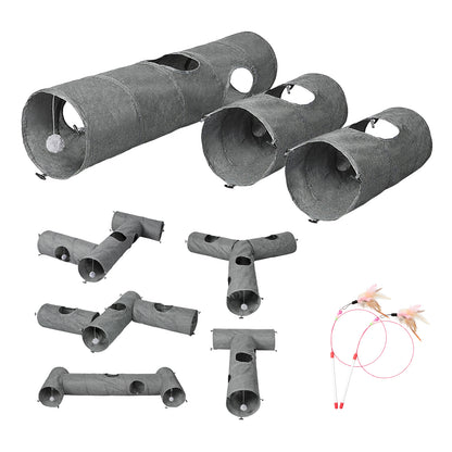 Skylos Large Cat Tunnels 3 Pcs Modular Foldable Linen Tube Kittens Rabbits Toys
