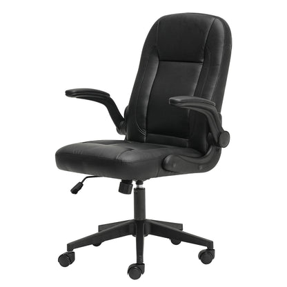 Ergonomic Office Computer Chair PU Leather Swivel Recliner with Flip-Up Armrests