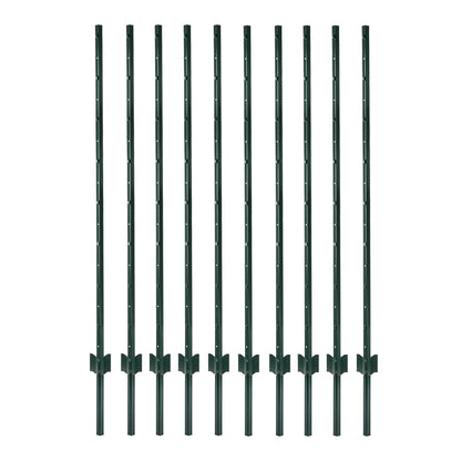 Metal Fence Posts 5Ft 10Pc Set U Shape Powder Coated for Garden Boundary Green
