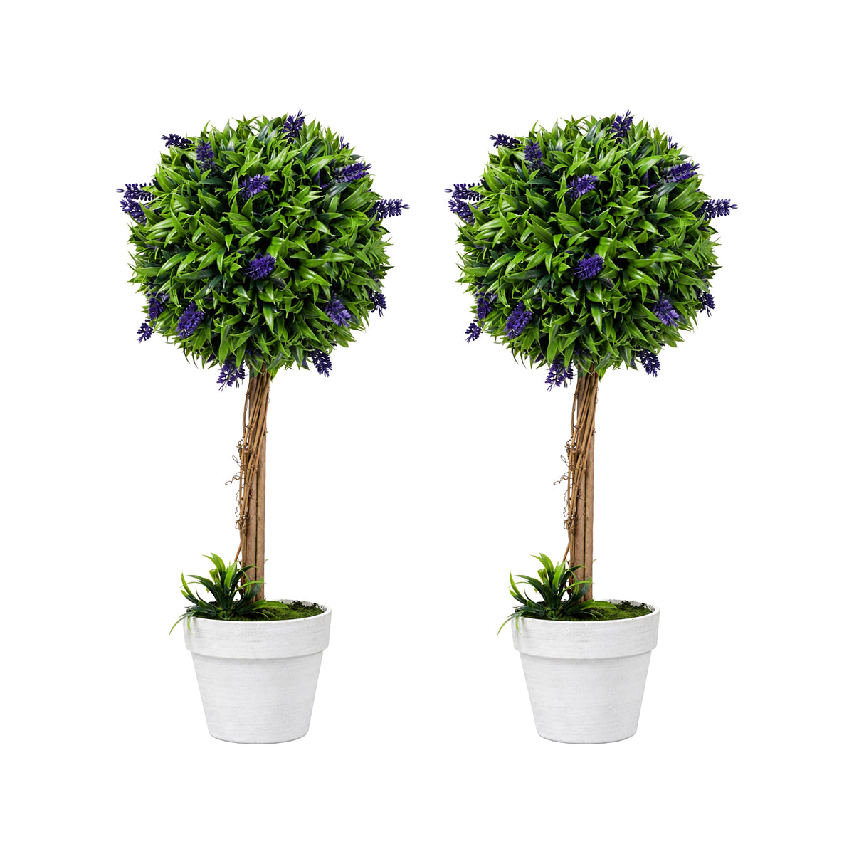 Lambu Artificial Plants Faux Lavender Topiary Set of 2 for Front Door Green