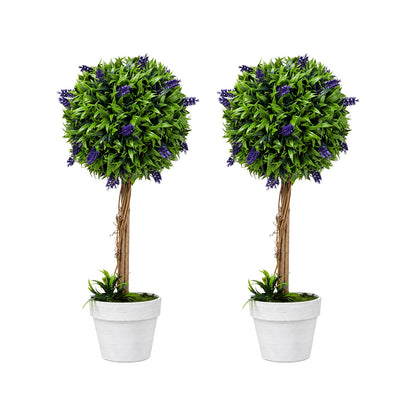 Lambu Artificial Plants Faux Lavender Topiary Set of 2 for Front Door Green