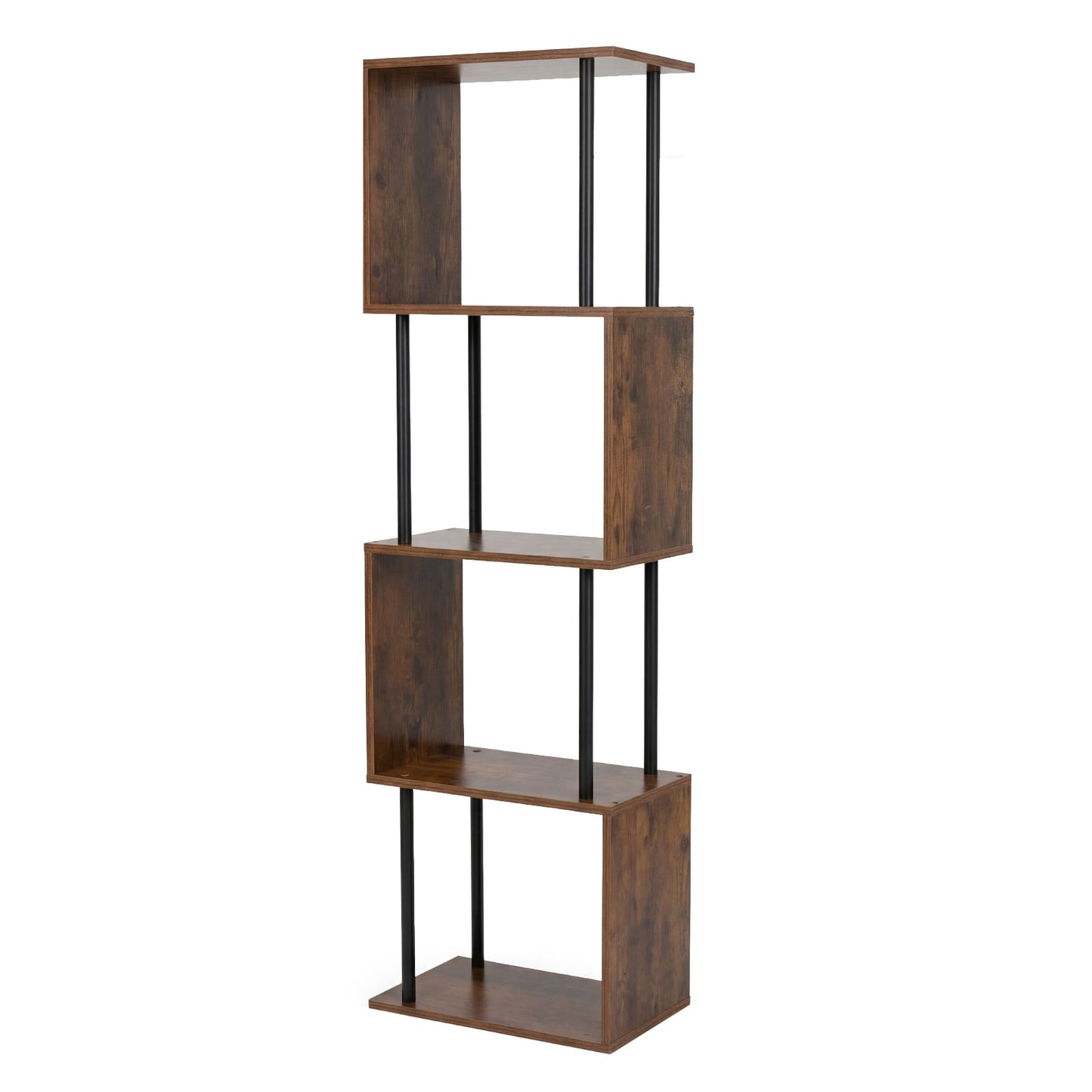 Levede 5-Tier Bookshelf S-Shaped Geometric Tall Bookcase Storage Unit Walnut