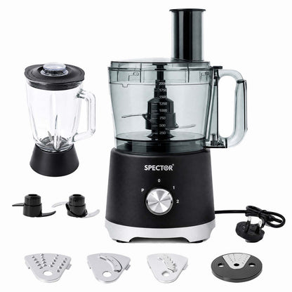 Spector Food Processor 1500W 2-Speed Pulse 2.5L Chopper 1.5L Glass Jug Black