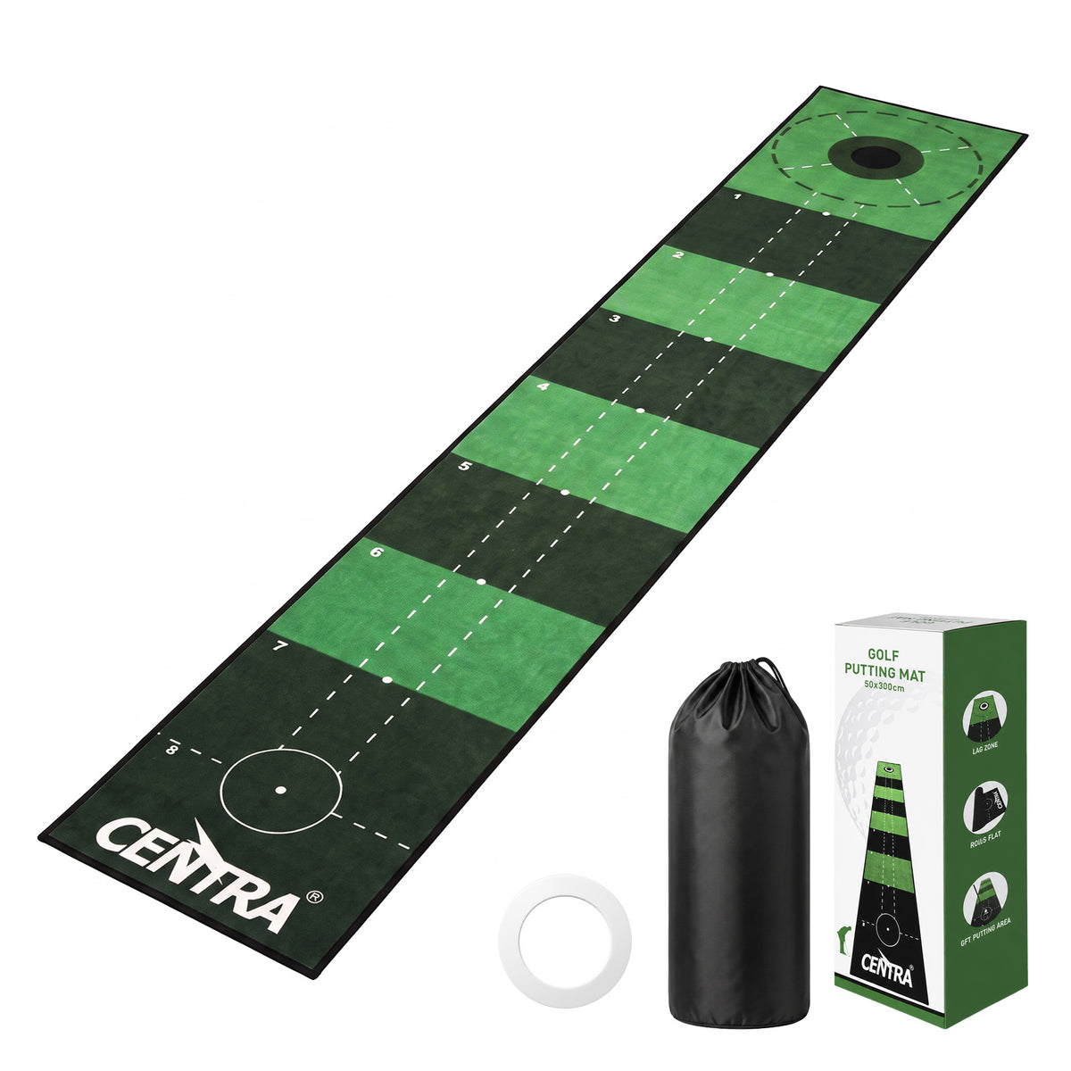 Centra Golf Putting Mat 3m Indoor Practice Non Slip Backing for Office Green