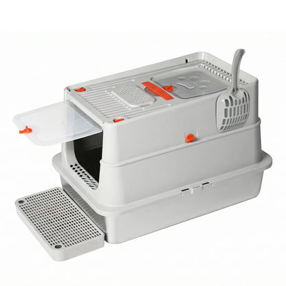 Skylos Stainless Steel Cats Litter Box Hooded High Enclosed Large Kitty Toilet