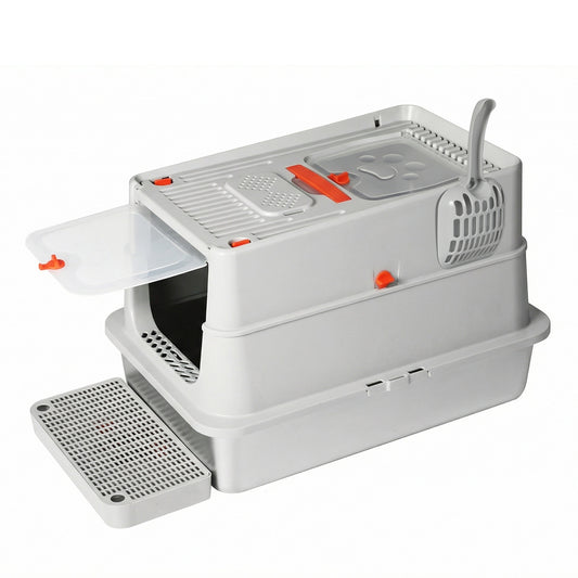 Skylos Stainless Steel Cats Litter Box Hooded High Enclosed Large Kitty Toilet
