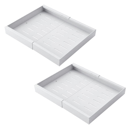 TOQUE Pull Out Cabinet Organizer Adhesive 2 Pcs Expandable White Storage Drawers