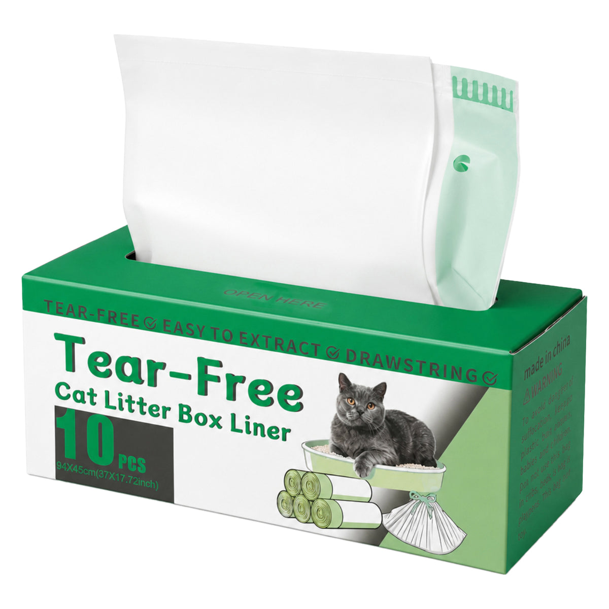 Skylos Cat Litter Bags XL Drawstring Heavy Duty 30 Pack 3 Rolls Easy Seal HDPE