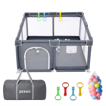 Dekko Baby Playpen 150x180cm Play Mat with 50 Ocean Balls 65cm Safe Height Grey
