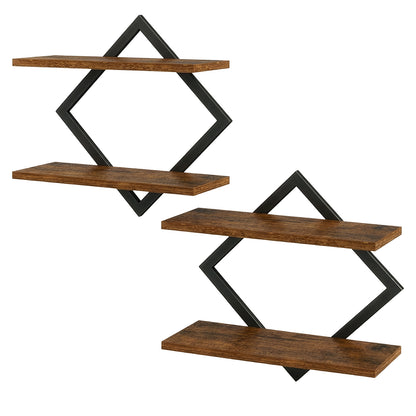 Levede Rustic Floating Shelves Set of 2 Diamond Industrial Display Storage Shelf