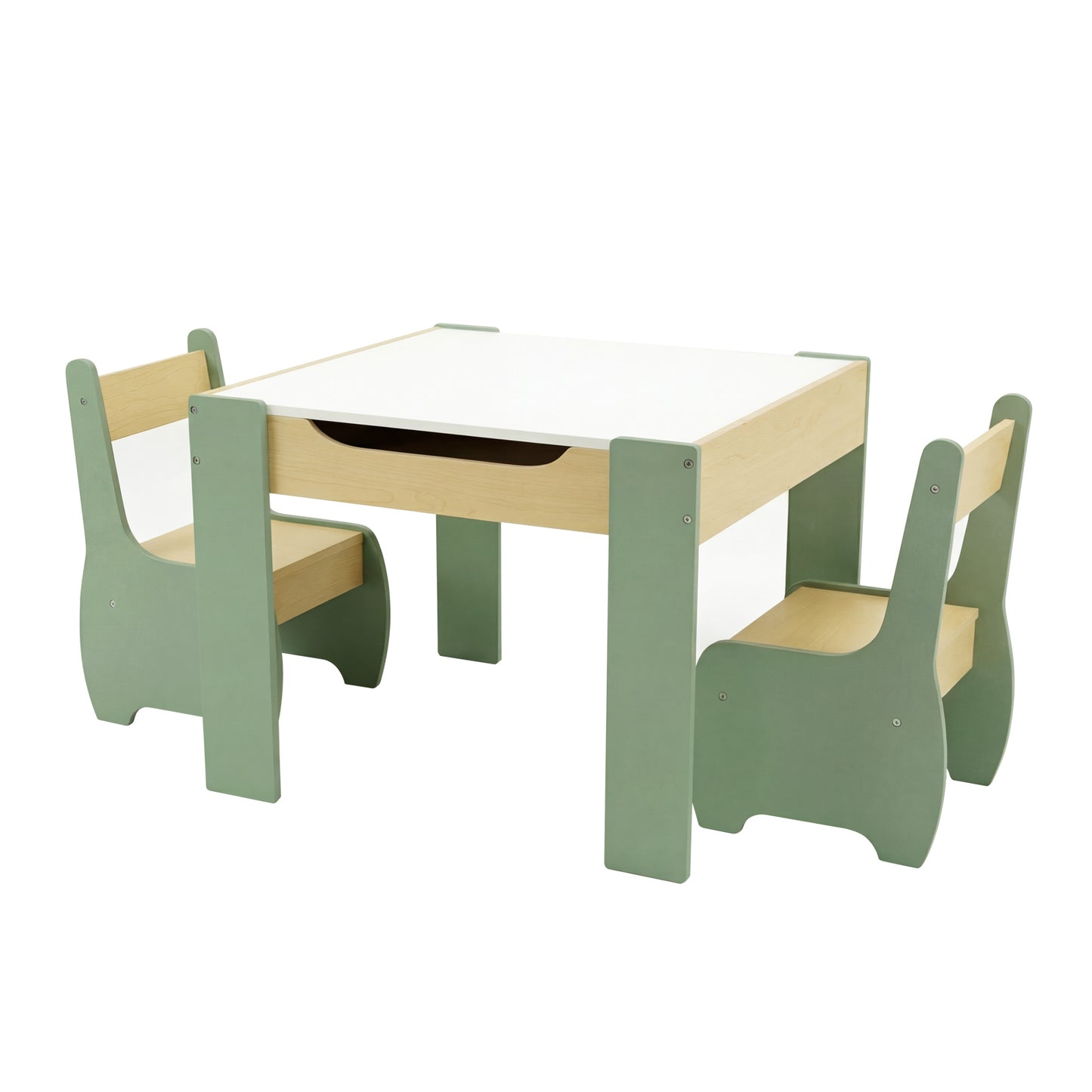 Levede Kids Table and Chair Sets 3-in-1 Study Toy Storage MDF Safe Design Green