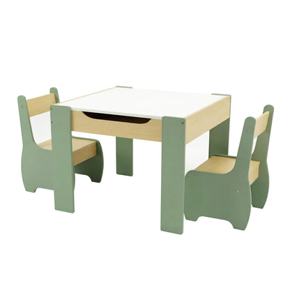 Levede Kids Table and Chair Sets 3-in-1 Study Toy Storage MDF Safe Design Green
