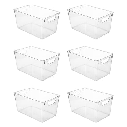 TOQUE 6PCS Fridge Storage Bins Clear Kitchen Organiser Containers PET Stackable