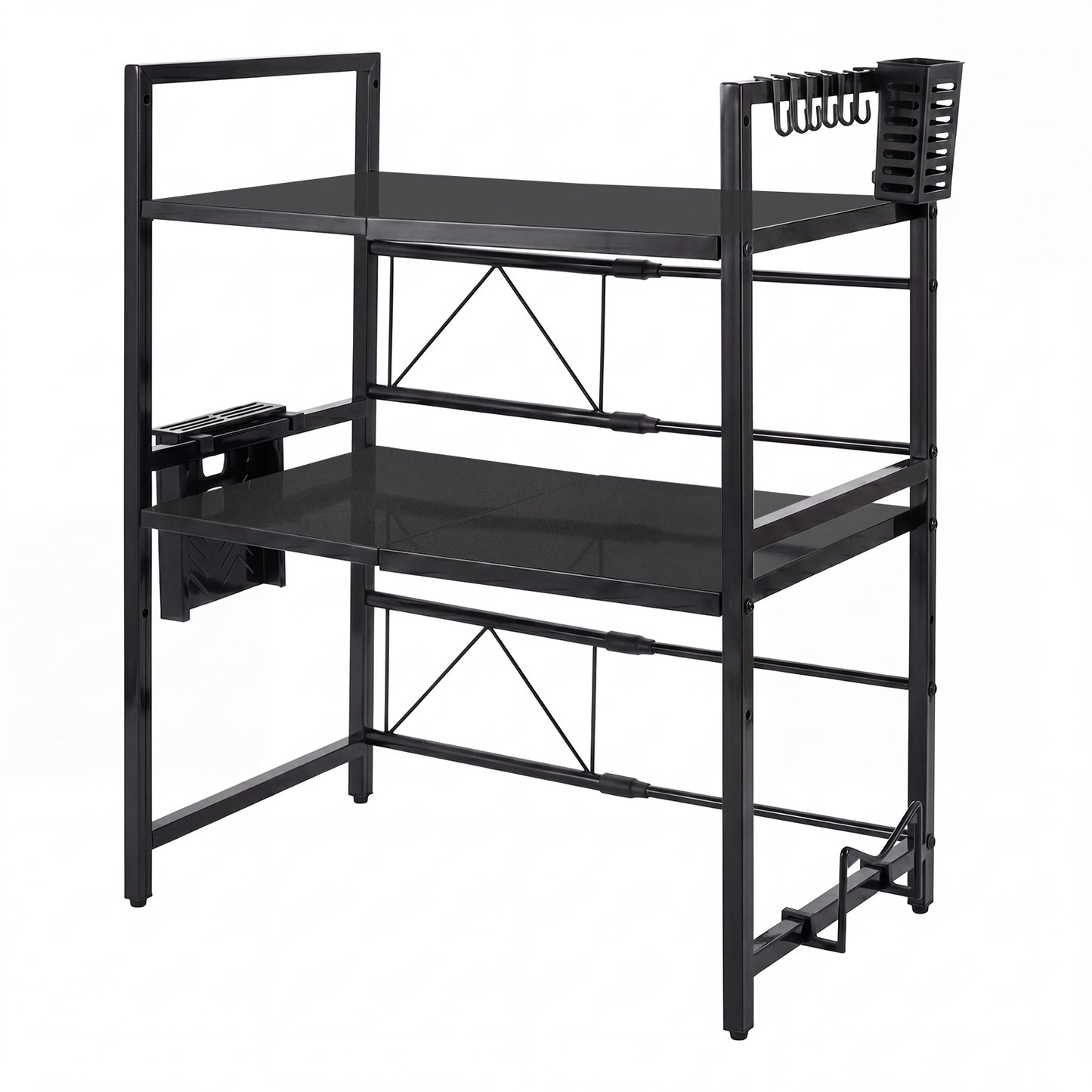 TOQUE 3 Tier Expandable Microwave Oven Rack Stand Kitchen Storage Shelf Black