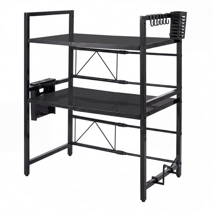 TOQUE 3 Tier Expandable Microwave Oven Rack Stand Kitchen Storage Shelf Black